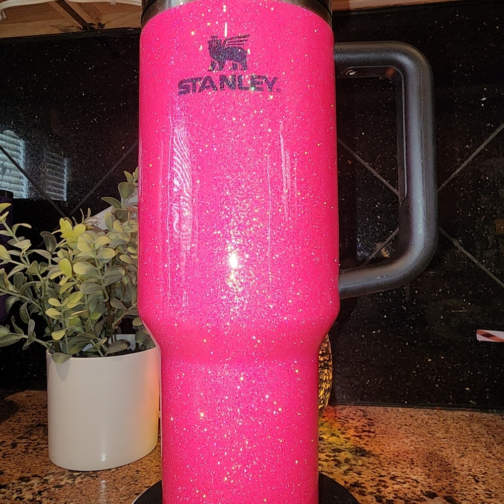Custom Glittered Neon Pink Stanley